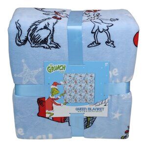 Dr Seuss The Grinch Queen Plush Blanket 90" x 90" Christmas Holiday Family Throw